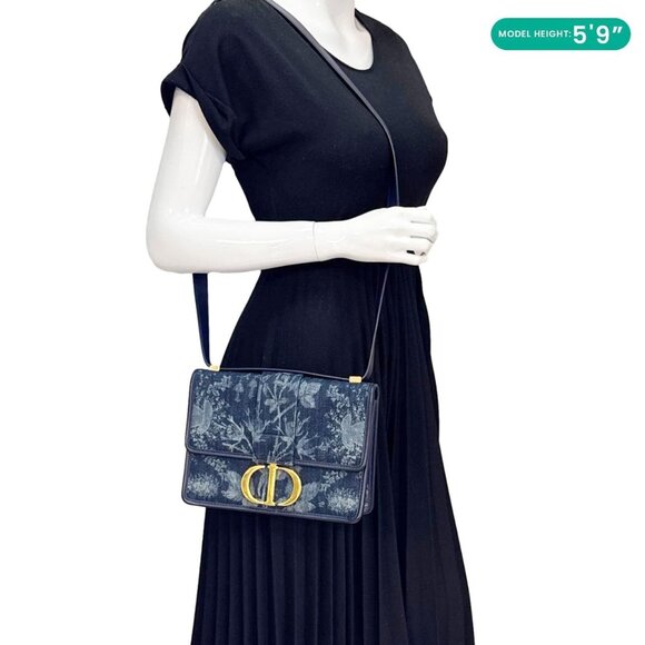 Christian Dior  Montaigne 30 Flowers Print Denim Shoulder Bag Blue - Picture 2 of 13